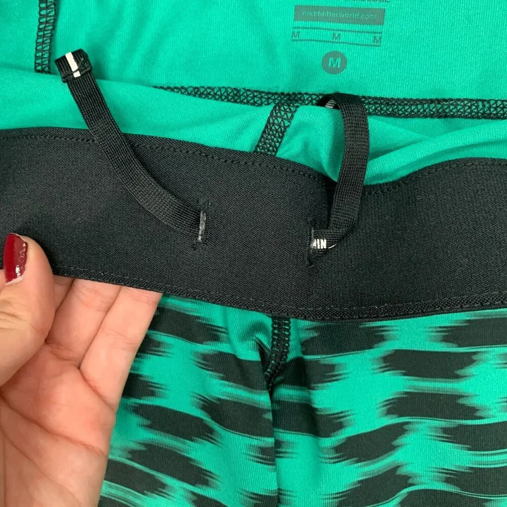 Nike Relay Printed Cropped Legging Women M Green Stretch Dri Fit Drawstring Pant